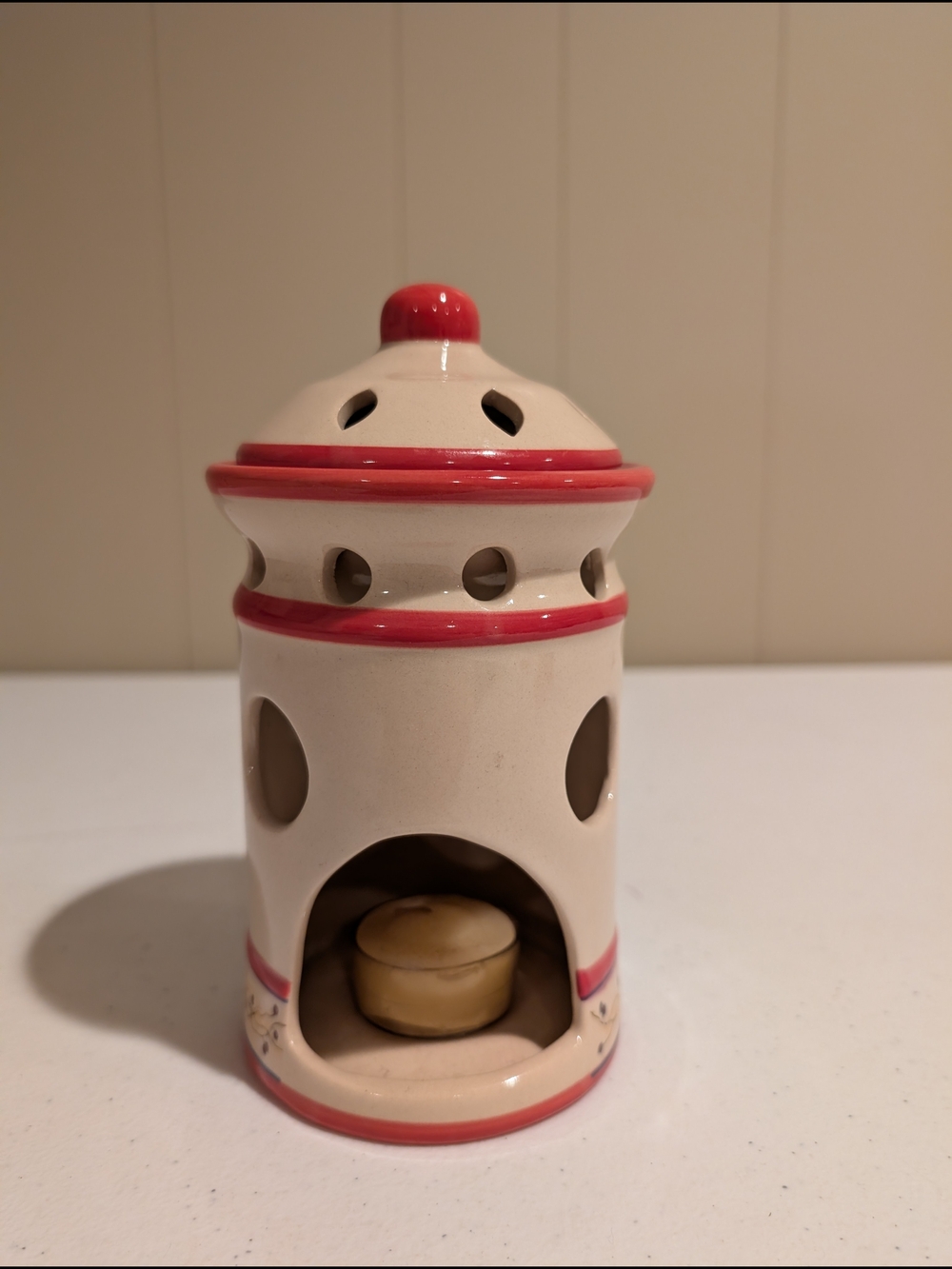 Cream and Red Ceramic Wax Warmer - Home Accents